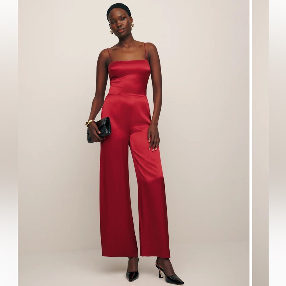 Reformation Sage Silk Jumpsuit Red - Size 4 NWT